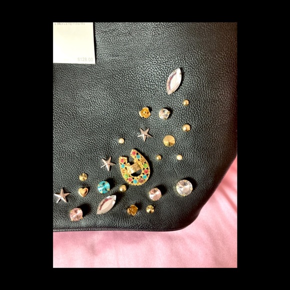 Betsy Johnson Large Black Studded Pins Tote w/ Small Crossbody. NWT! - Picture 8 of 16